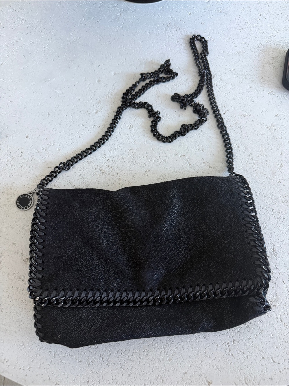Stella McCartney Black Chain-Trim Foldover Crossbody Bag